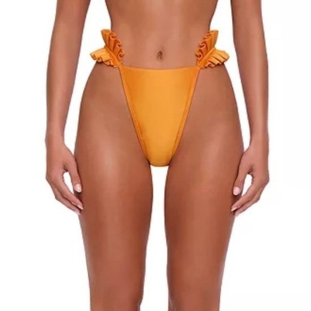 ANDREA IYAMAH Mulan Ruffle High Cut Bikini Bottom Sunset Gold Large NWT $115